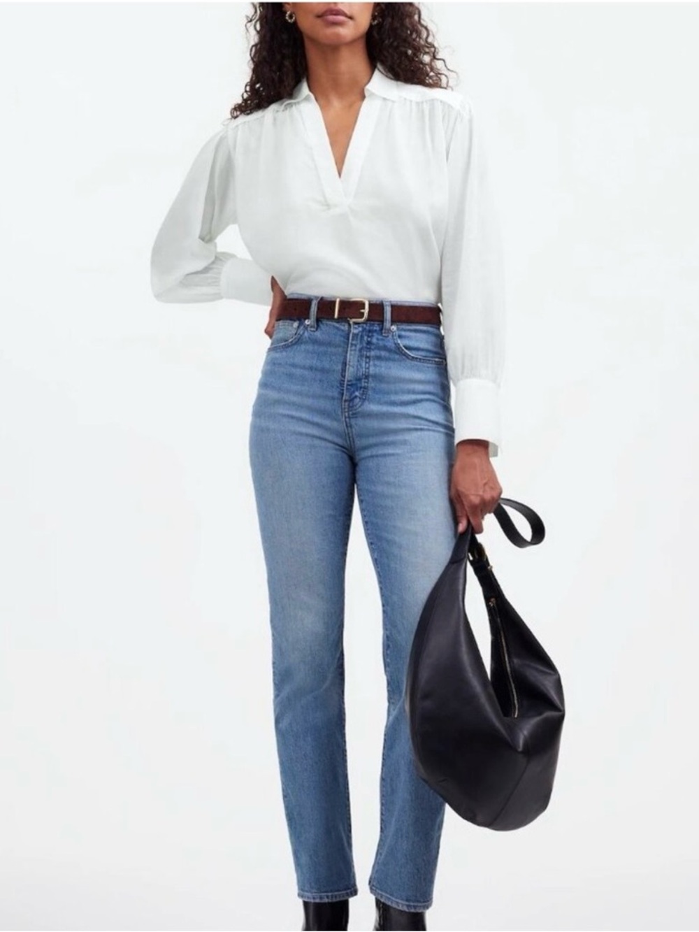 MADEWELL Shirt pull over pure White V-Neck long sleeve Collared